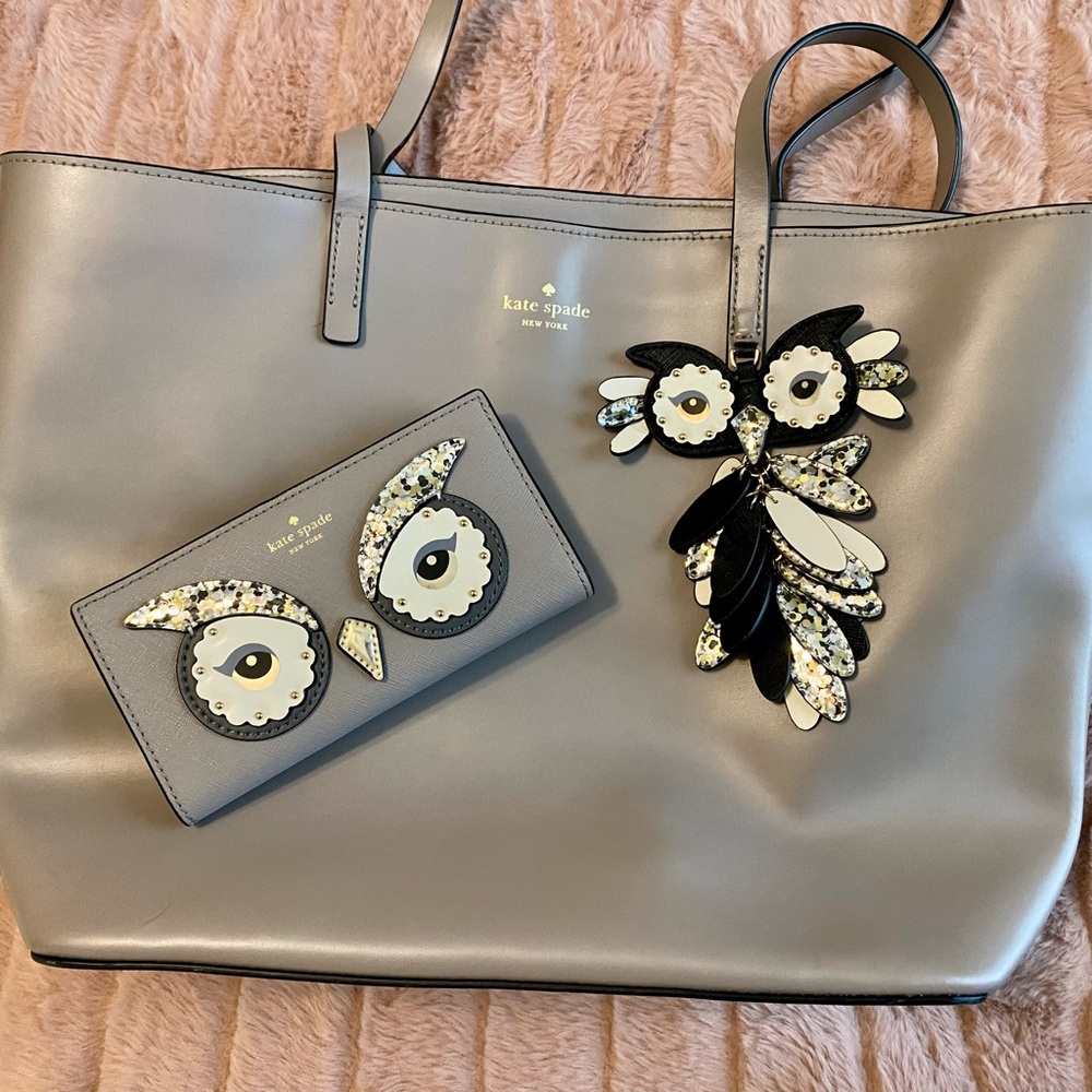 Kate Spade Grey Owl Tote and Wallet